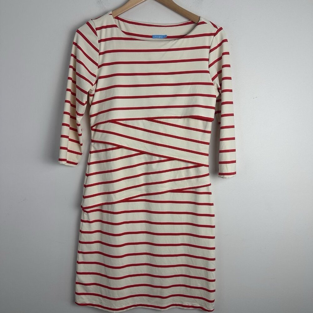 J McLaughlin Catalina Cloth Red Striped Nicola‎ Scuba Neoprene Tiered Dress S